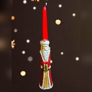 Vintage Pencil Santa Candle Holder Share the Joy Old World Folk Art Taper 8.5"
